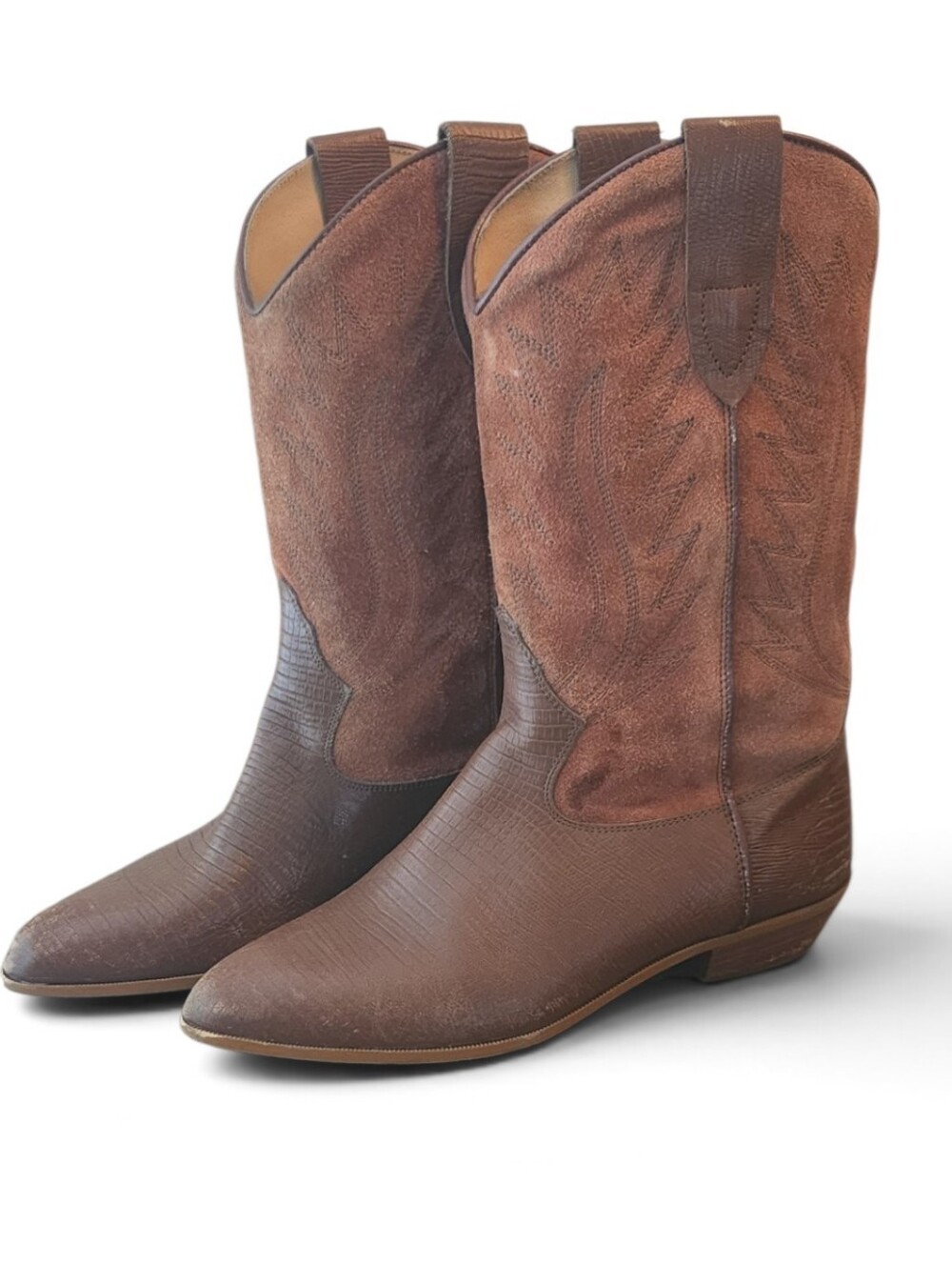 Vintage Chili's Brown Leather Western Cowboy Boots Size 8 Made In Mexico